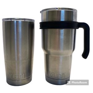 Yeti Lot Of 2 Rambler Tumbler With Magslider Lids Stainless Steel Handle Silver